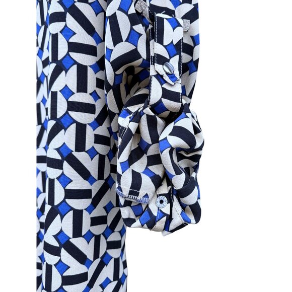 Tyler Boe Silk Shirt S Oversized Popover Geometric Roll Tab Snap Front 100% Silk - Picture 4 of 7